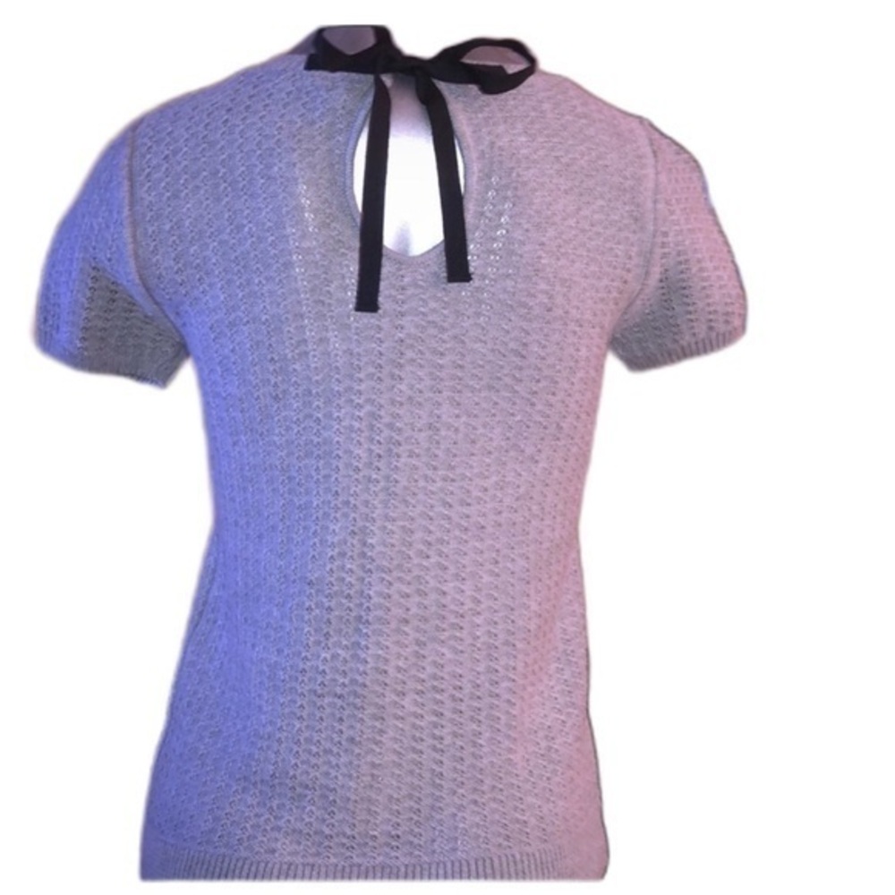 Frenchi grey knit sweater with back black bow tie